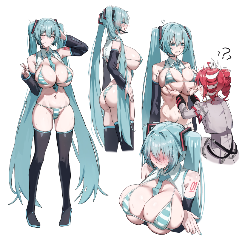 Hatsune Miku,Miku Hatsune, Хацуне Мику, Хацунэ Мику, Hatsune Miku Append,Vocaloid,Вокалоид, Вокалойд,Anime,Аниме,фэндомы,Hatsune Miku bikini meme,alternate breast size,full body,Anime Ero,Взрослые Няшки,huge breasts,huge breasts, large breasts,artist,dotthebot,highres,Kasane Teto,Hatsune