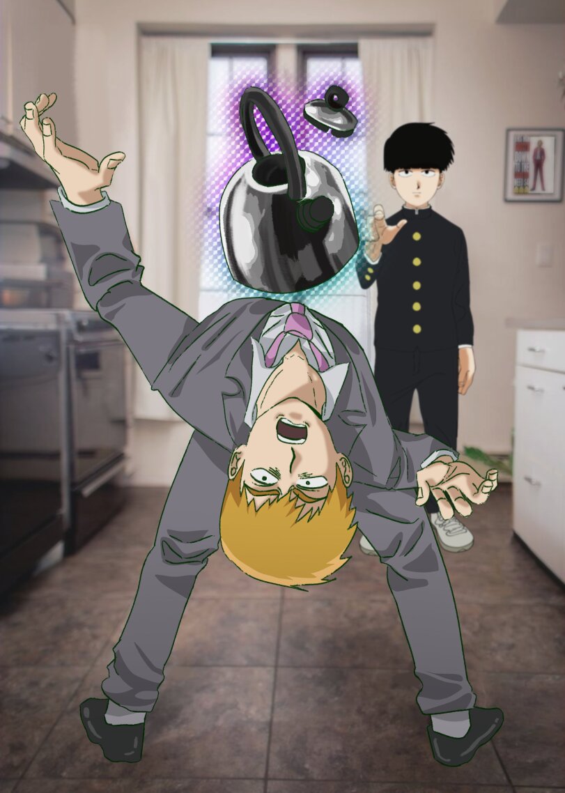 Man Dodging a Kettle,Reigen Arataka,Mob Psycho 100,Anime,Аниме,фэндомы,Kageyama Shigeo,kdot5461,Anime Unsorted