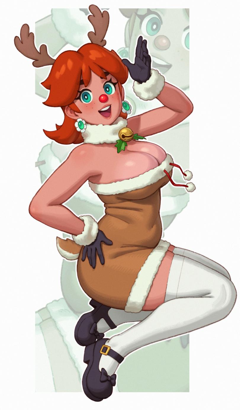 Rizdraws,artist,Игровая эротика,Игры,Princess Daisy,Марио,Princess Peach,Princess Rosalina,christmas,праздник,bbw,big breasts