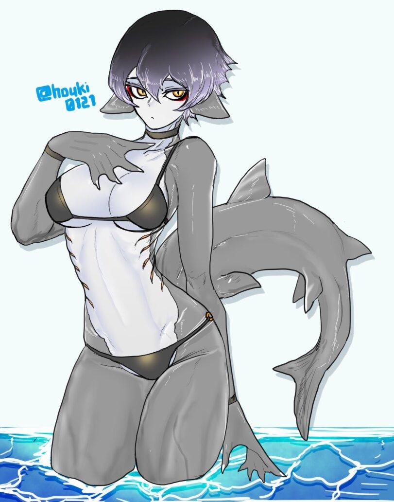 Shark Girl,Shark Girl, Акулобаба,Fish Girl,Fish Girl, Fishgirl,Monster Girl,Monster Musume, Mamono Musume, monmusu,арт барышня,арт девушка, art барышня, art girl,art,арт,Houki0121,artist