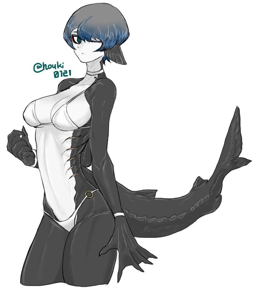 Shark Girl,Shark Girl, Акулобаба,Fish Girl,Fish Girl, Fishgirl,Monster Girl,Monster Musume, Mamono Musume, monmusu,арт барышня,арт девушка, art барышня, art girl,art,арт,Houki0121,artist