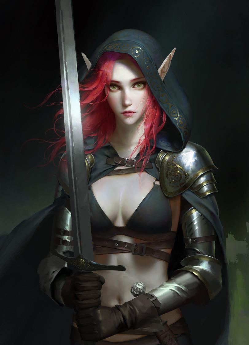 art барышня,art,арт,Fantasy,Fantasy art,Elf,Эльф,red,KONGJIAN BO