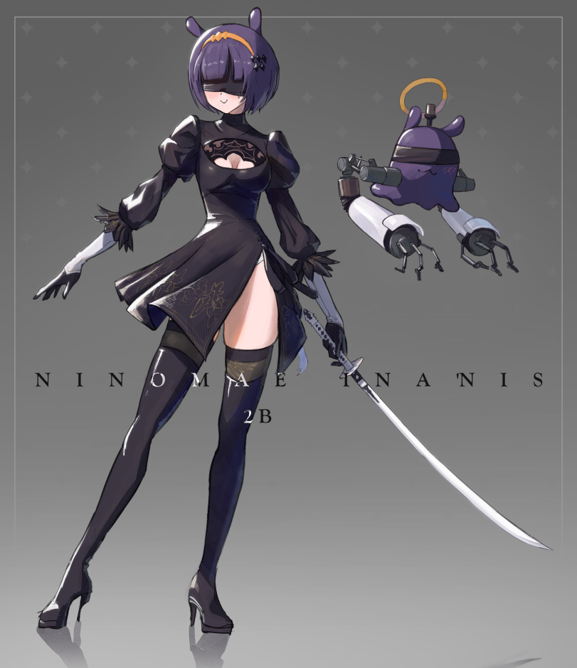 besi (besidoesart),Ninomae Ina'nis,Ниномае Ина'нис, Ина,Hololive,Hololive Production, Хололайв,Virtual YouTuber,VTuber, Витубер,фэндомы,2B(YoRHa),NieR Automata,Nier (series),Игры,crossdress,Pod (Nier Automata),art девушка,art,арт,besi (besidoesart),Ninomae Ina'nis,hololive,virtual