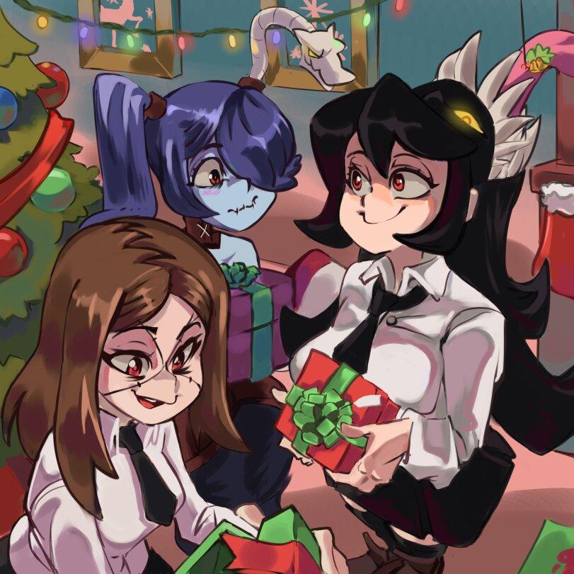 christmas,праздник,MoxyDraws,Painwheel,Skullgirls,Игры,Filia,Squigly