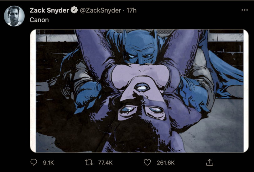 ﻿Zack Snyder O @ZackSnyderCanonQ 9.1 к77.4K•17hÇ? 261.6K,twitter,интернет,Zack Snyder,бетмен,DC Comics,DC Universe, Вселенная ДиСи,фэндомы,Женщина кошка,Харли Квин,Harley Quinn,NSFW,selina kyle,удалённое